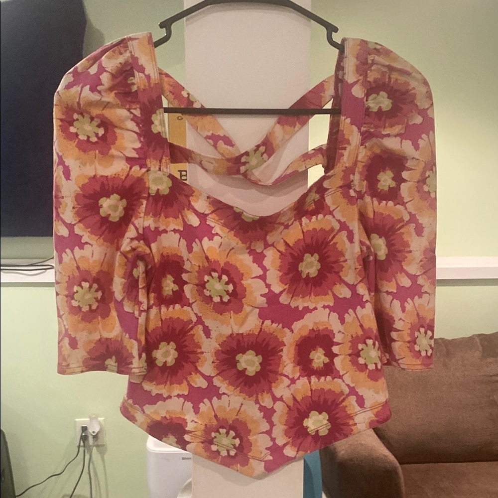 Floral Pink and Yellow Women's Top